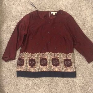 Wine and blue 3/4 sleeve top small